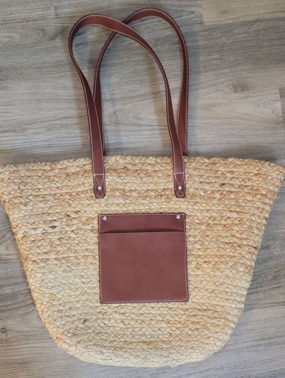 Haute Hippie Style Woven Straw Tote Bag Large Boho Beach Market Bag Brown Straps - Picture 1 of 9